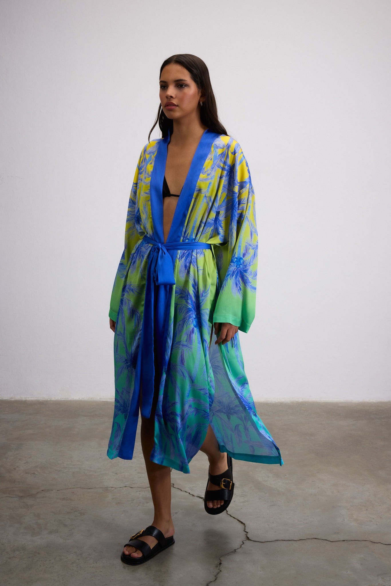 Tree Motif Printed Jungle Glow Open-Front Longline Jacket