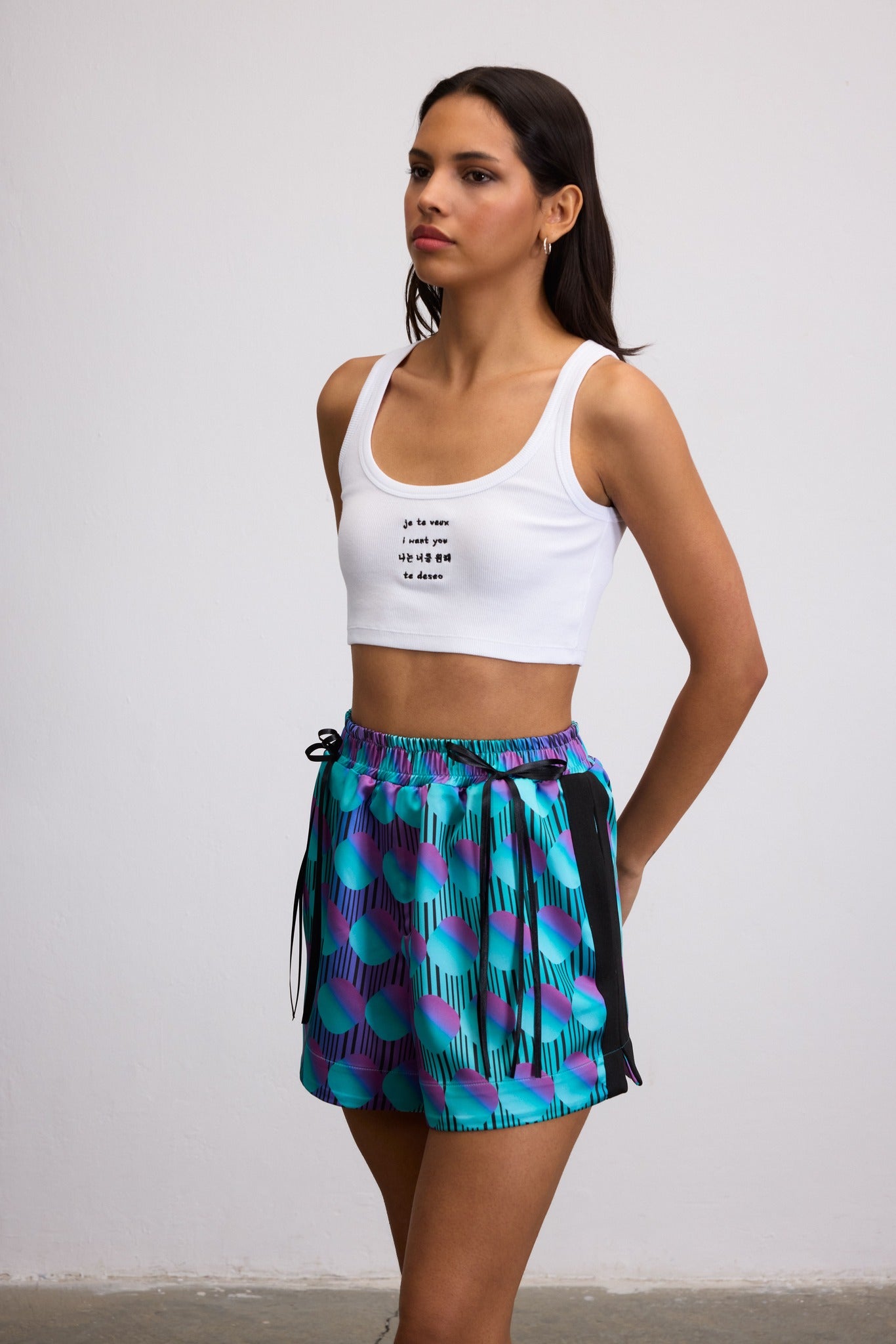 JETT POLKA DOT ELASTIC WASITED SHORTS WITH BOW DETAIL - PURPLE