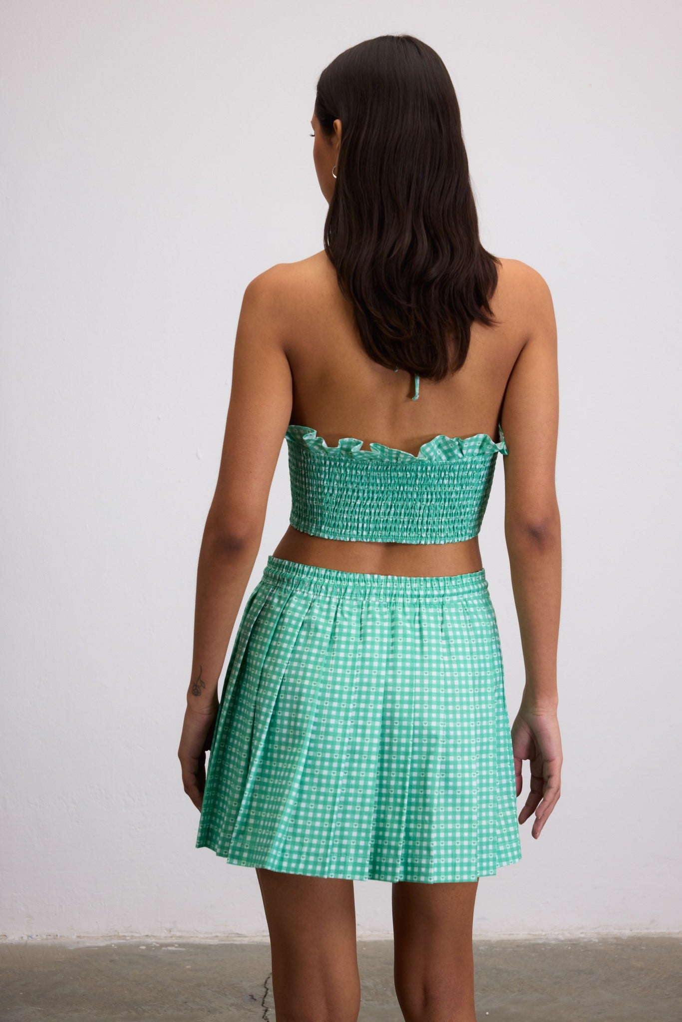 SWEETHEART GINGHAM PLEATED MINI SKIRT - GREEN