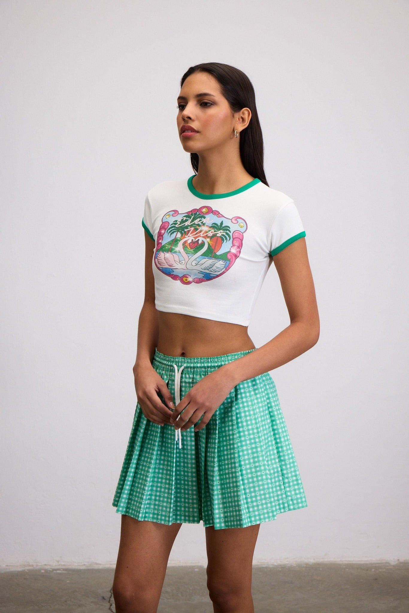 EDEN KISS SWAN PRINT CROP BABY TEE