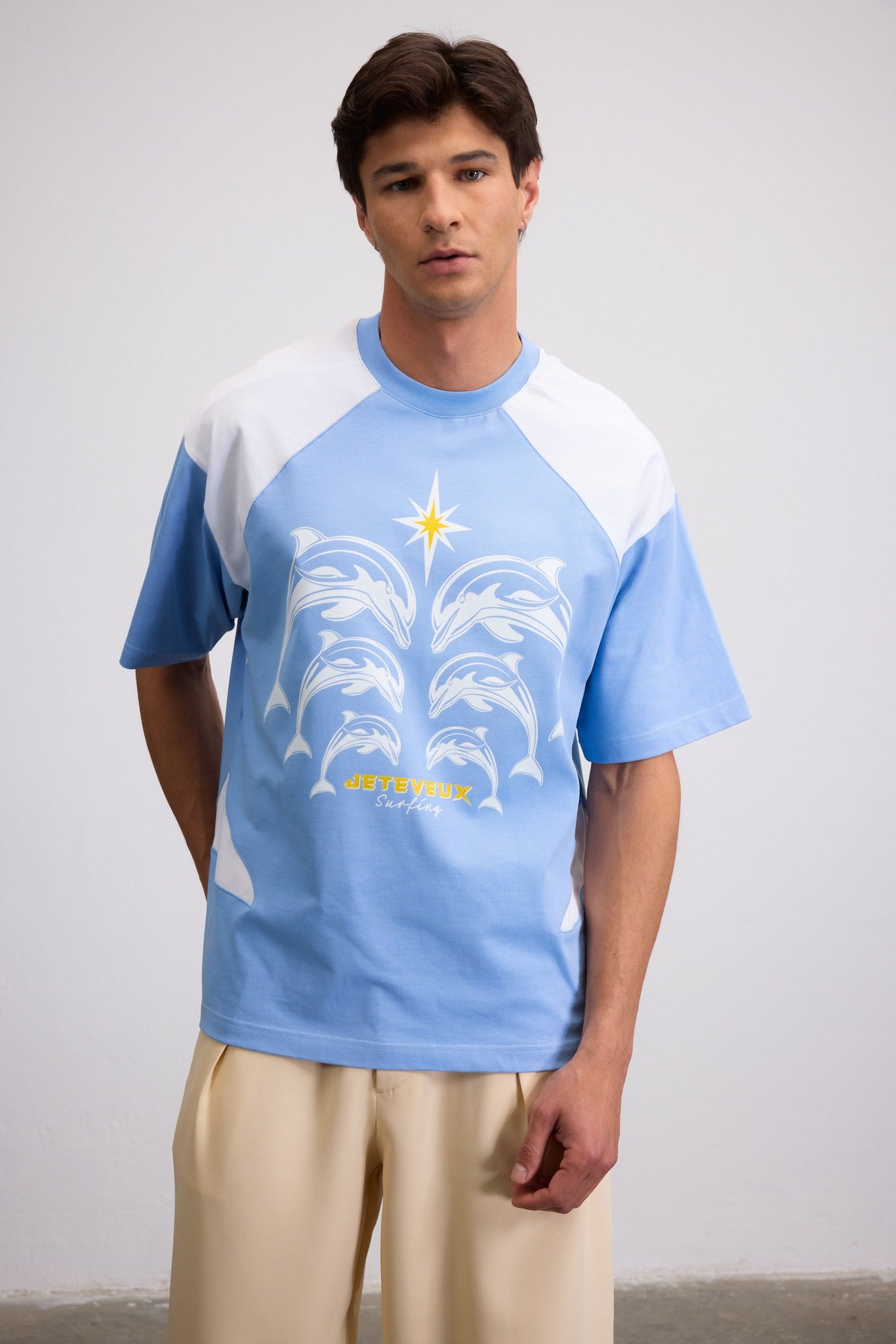 OFF SHORE DOLPHIN PRINTED BLUE T-SHIRT