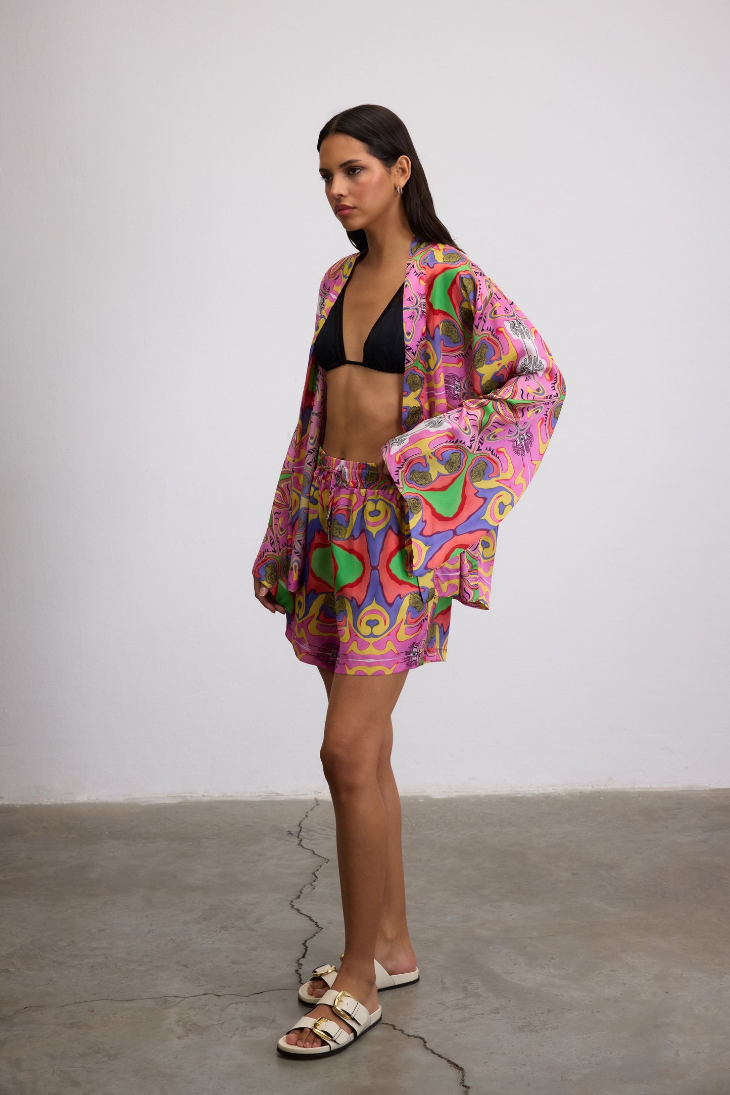 PSYCHEDELIC PRINTED BLUSHWAVE DRAWSTRING SHORTS