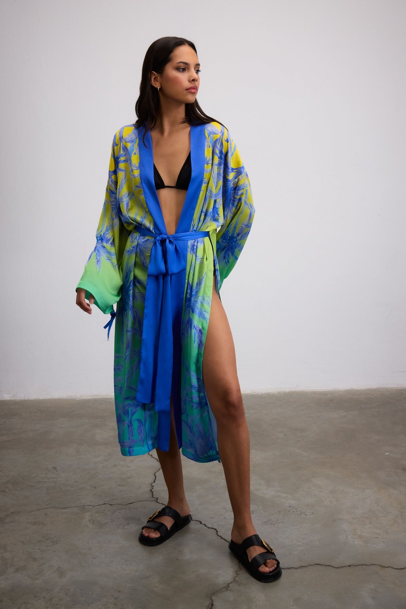 Tree Motif Printed Jungle Glow Open-Front Longline Jacket