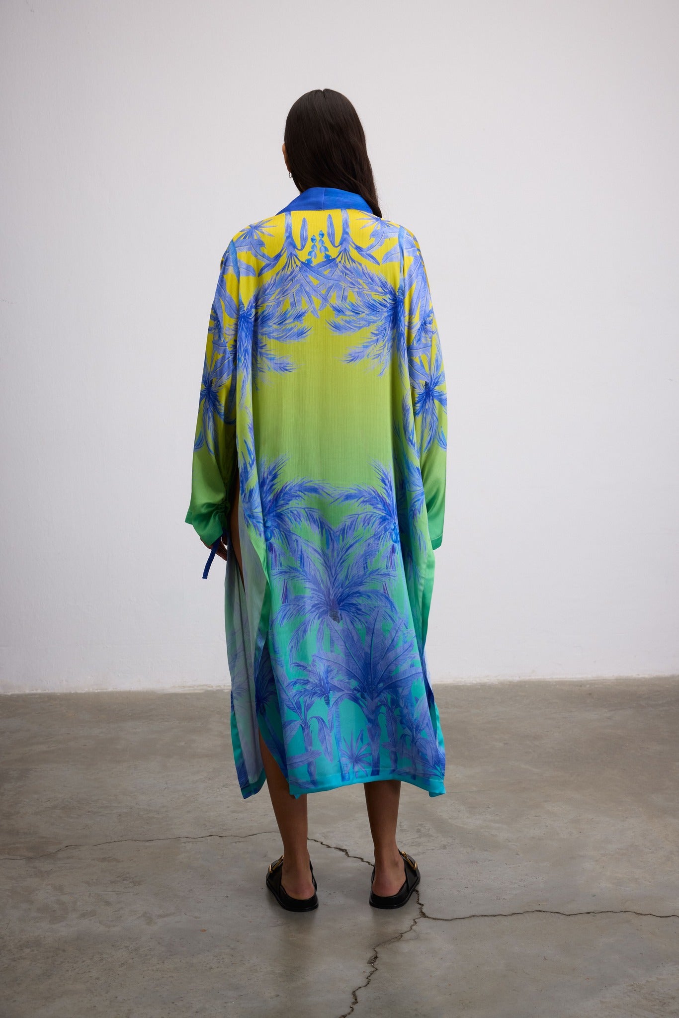 Tree Motif Printed Jungle Glow Open-Front Longline Jacket