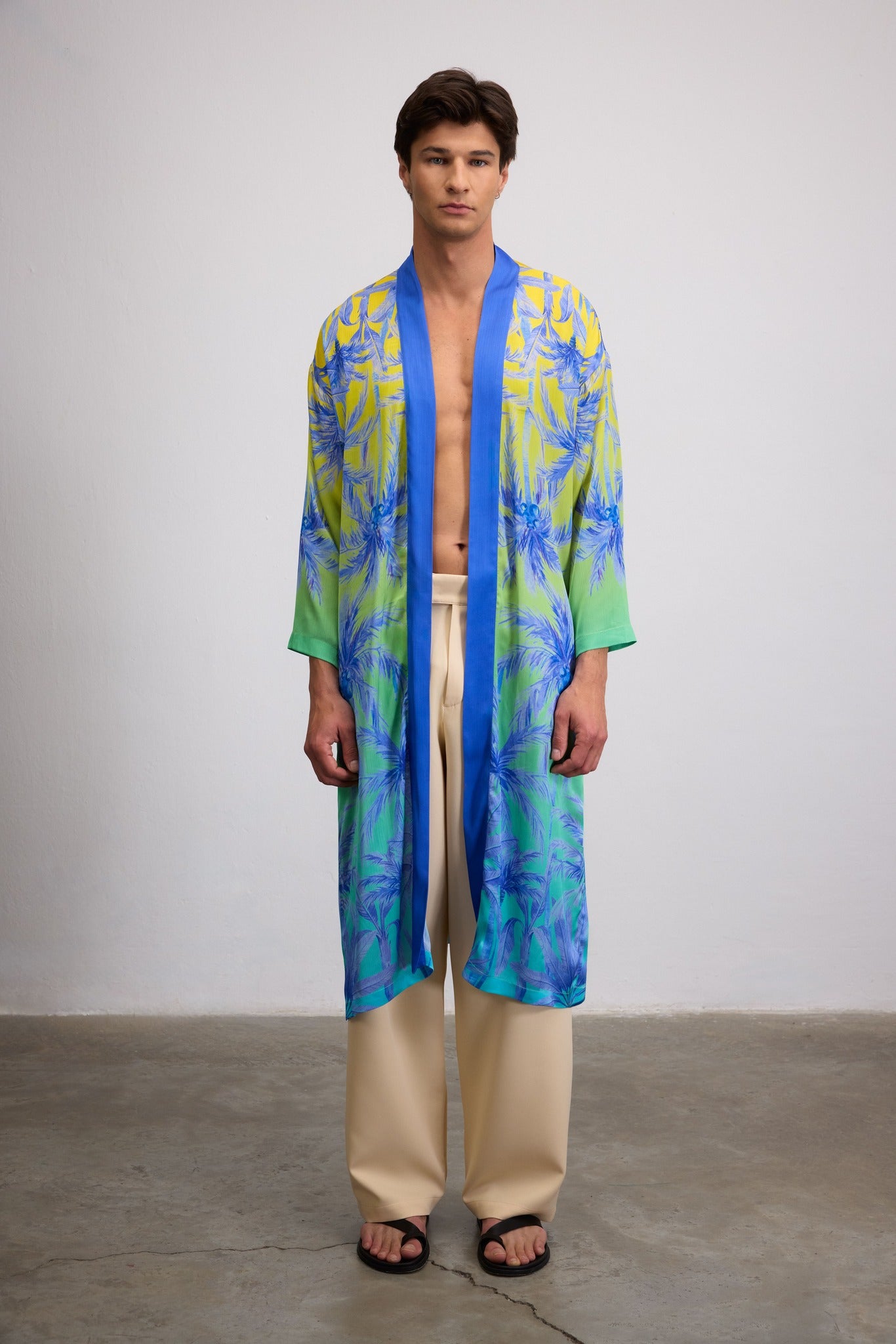 Tree Motif Printed Jungle Glow Open-Front Longline Jacket