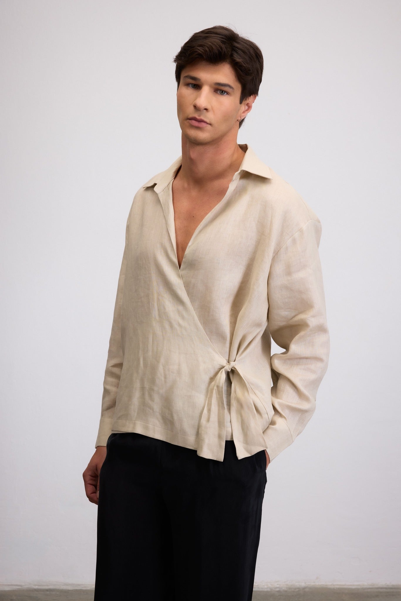 KAJI LINEN WRAP SHIRT- BEIJE