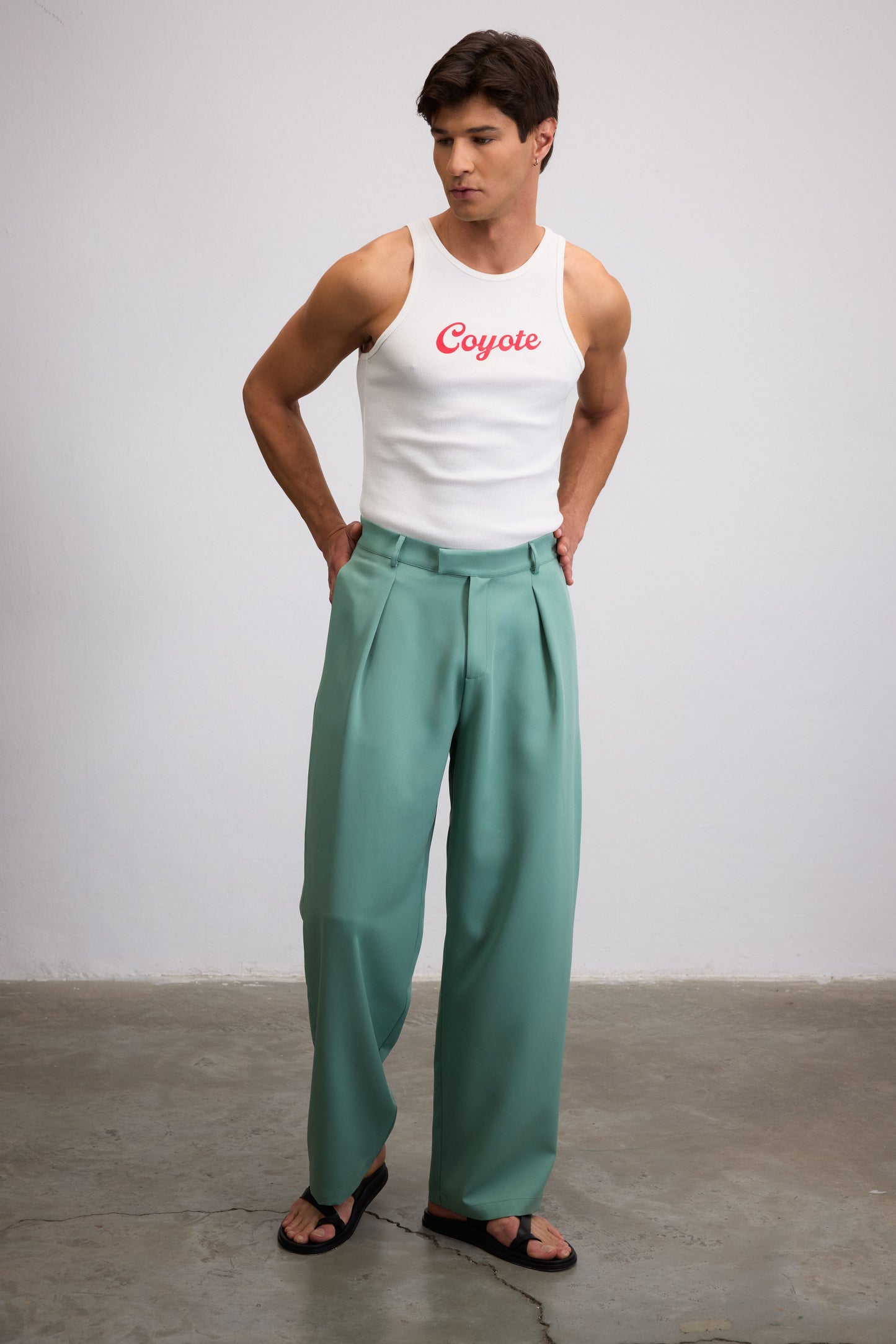 BASIS WIDE-LEG PANTS - GREEN
