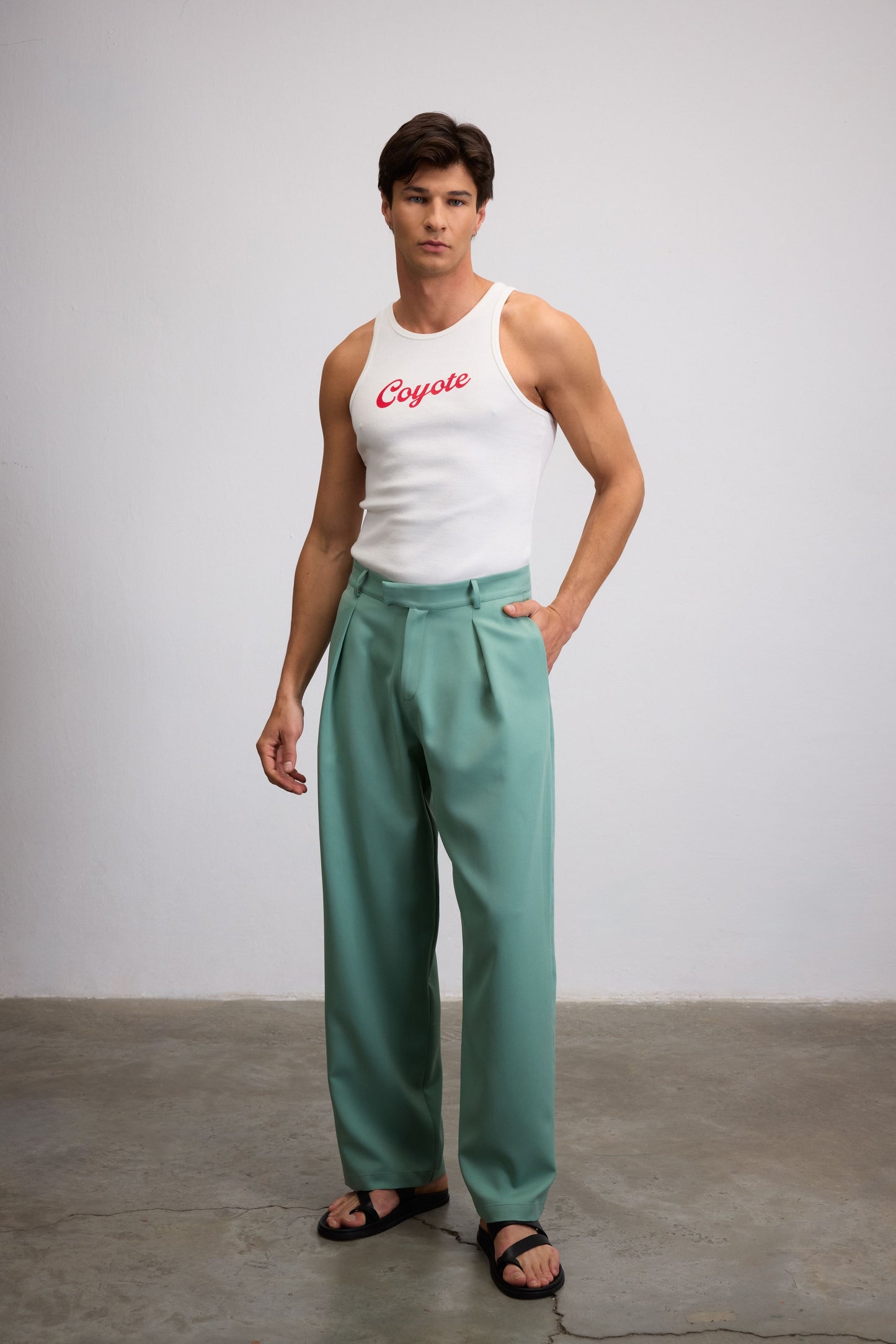 BASIS WIDE-LEG PANTS - GREEN