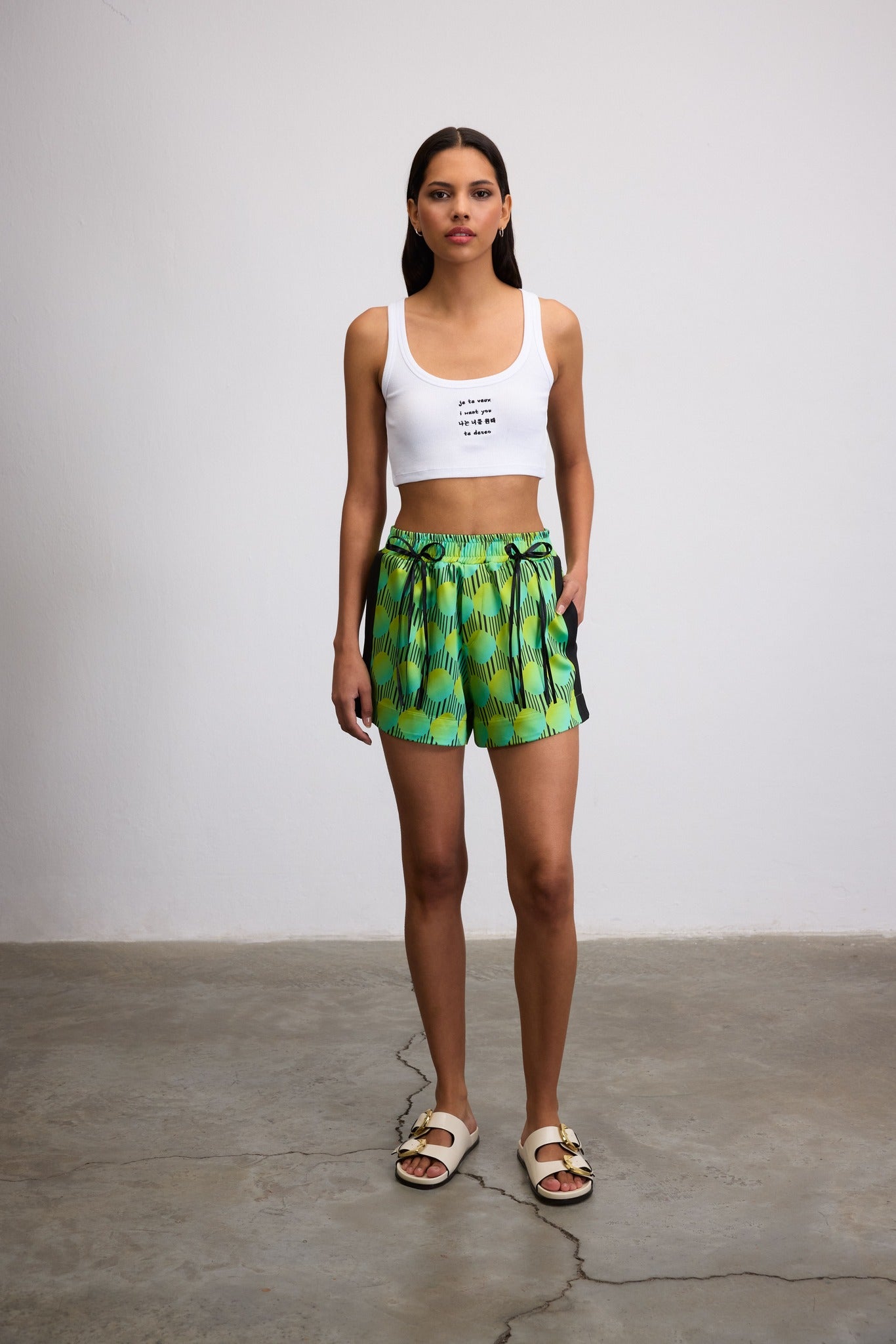 JETT POLKA DOT ELASTIC WASITED SHORTS WITH BOW DETAILS - GREEN