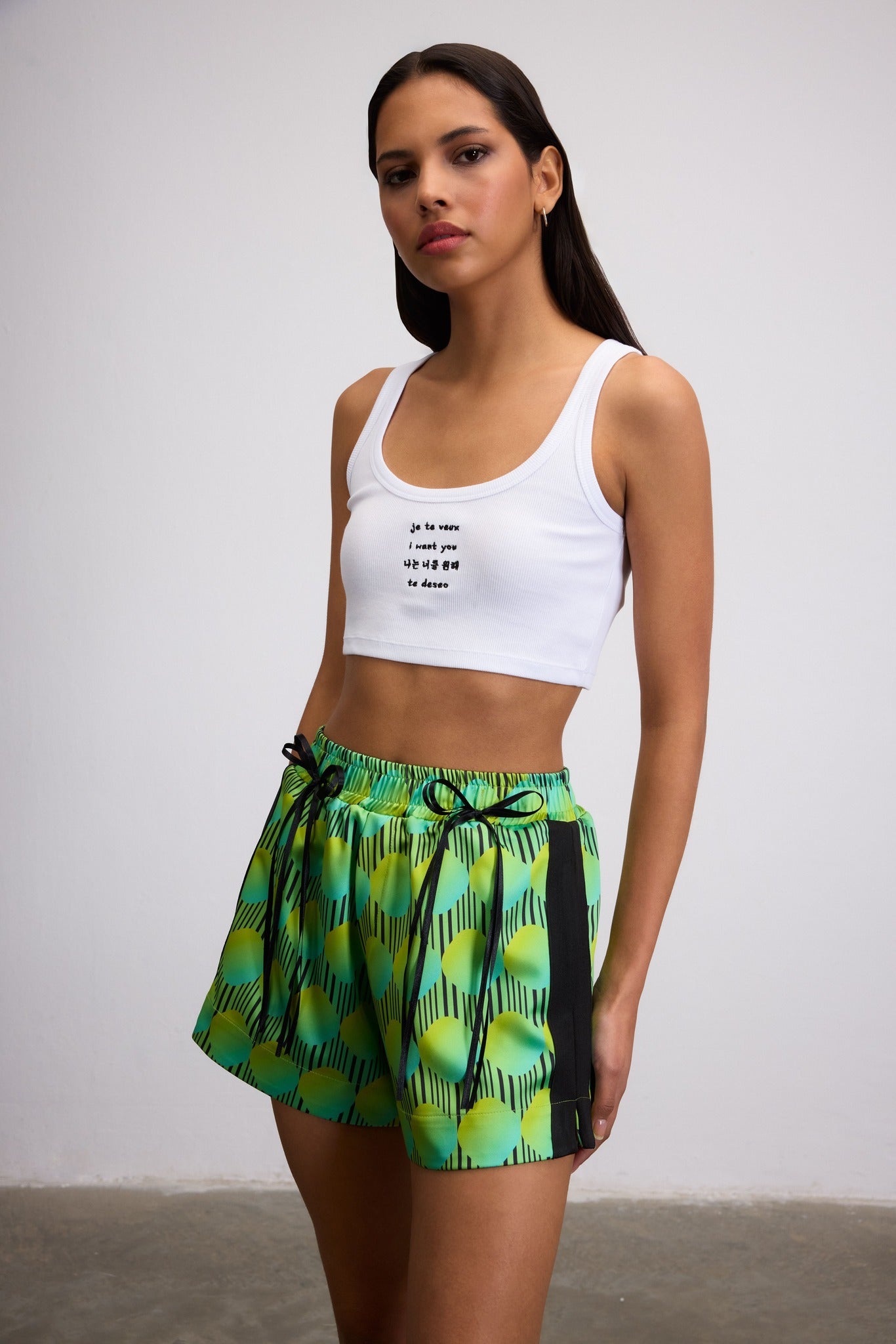 JETT POLKA DOT ELASTIC WASITED SHORTS WITH BOW DETAILS - GREEN