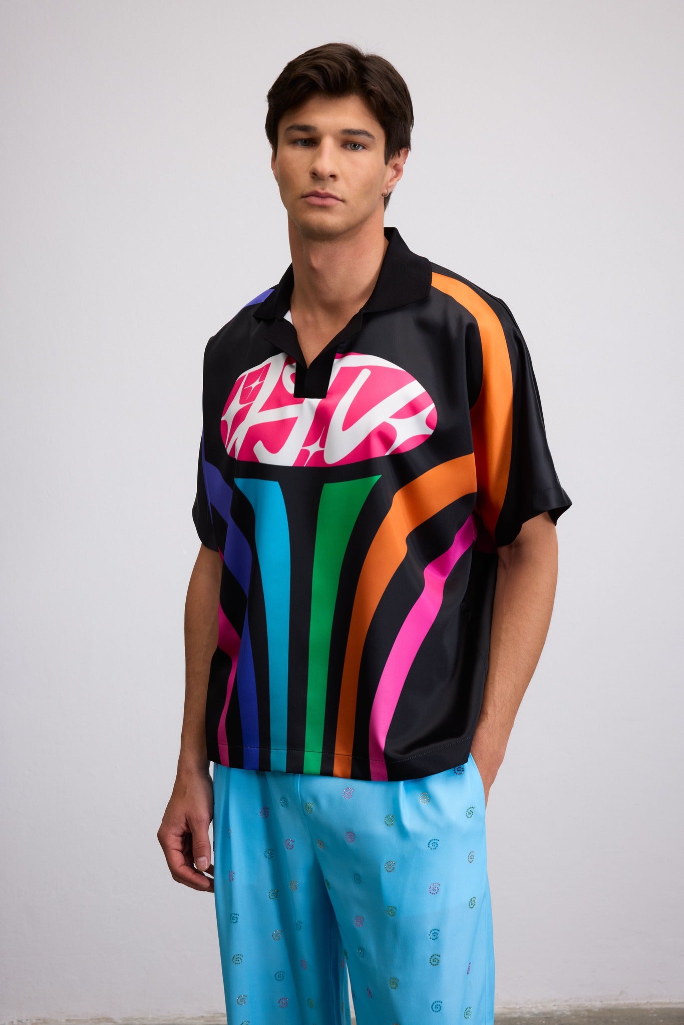 FLASHLAND COLOR BLOCK JERSEY SHIRT WITH COLLARS