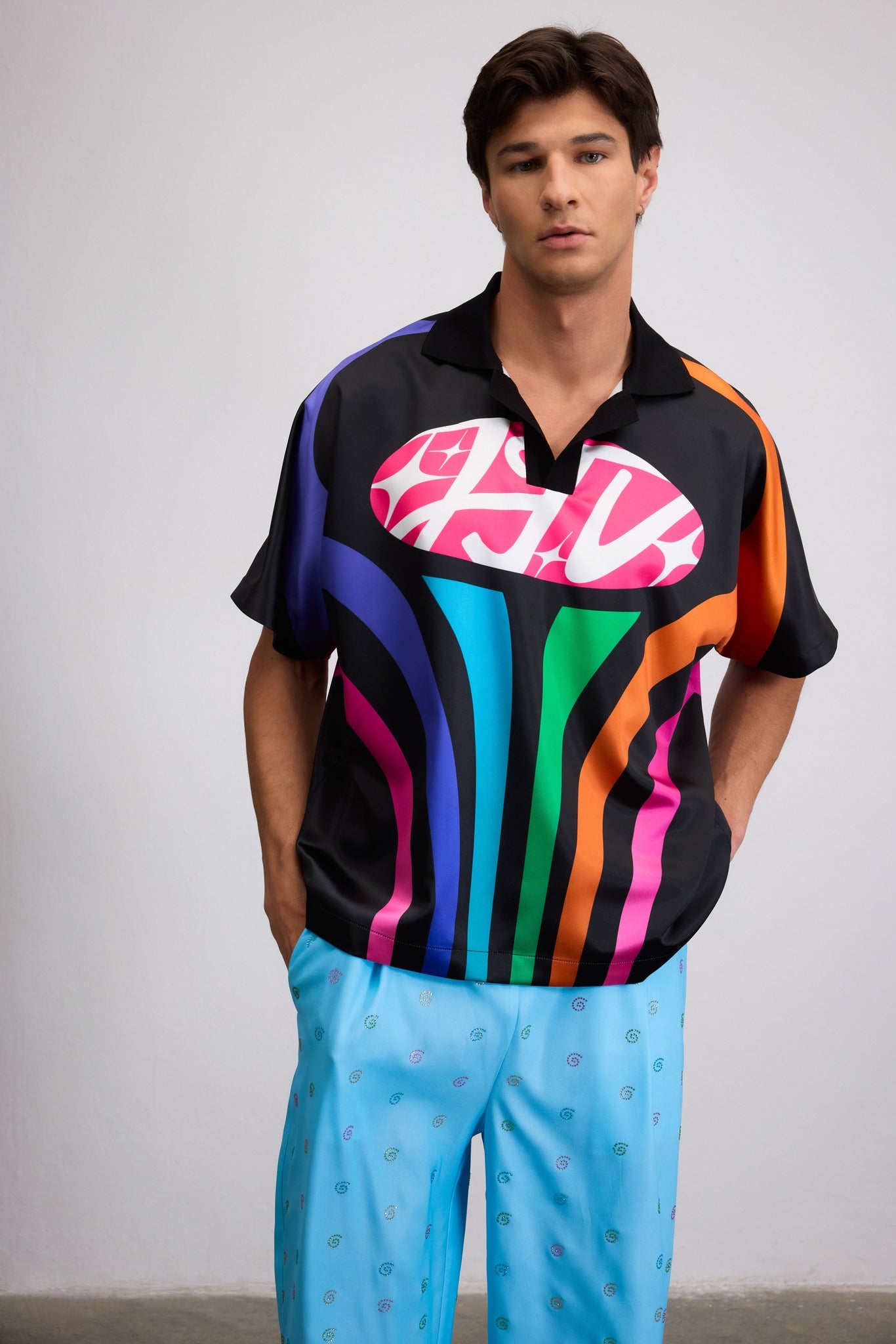 FLASHLAND COLOR BLOCK JERSEY SHIRT WITH COLLARS