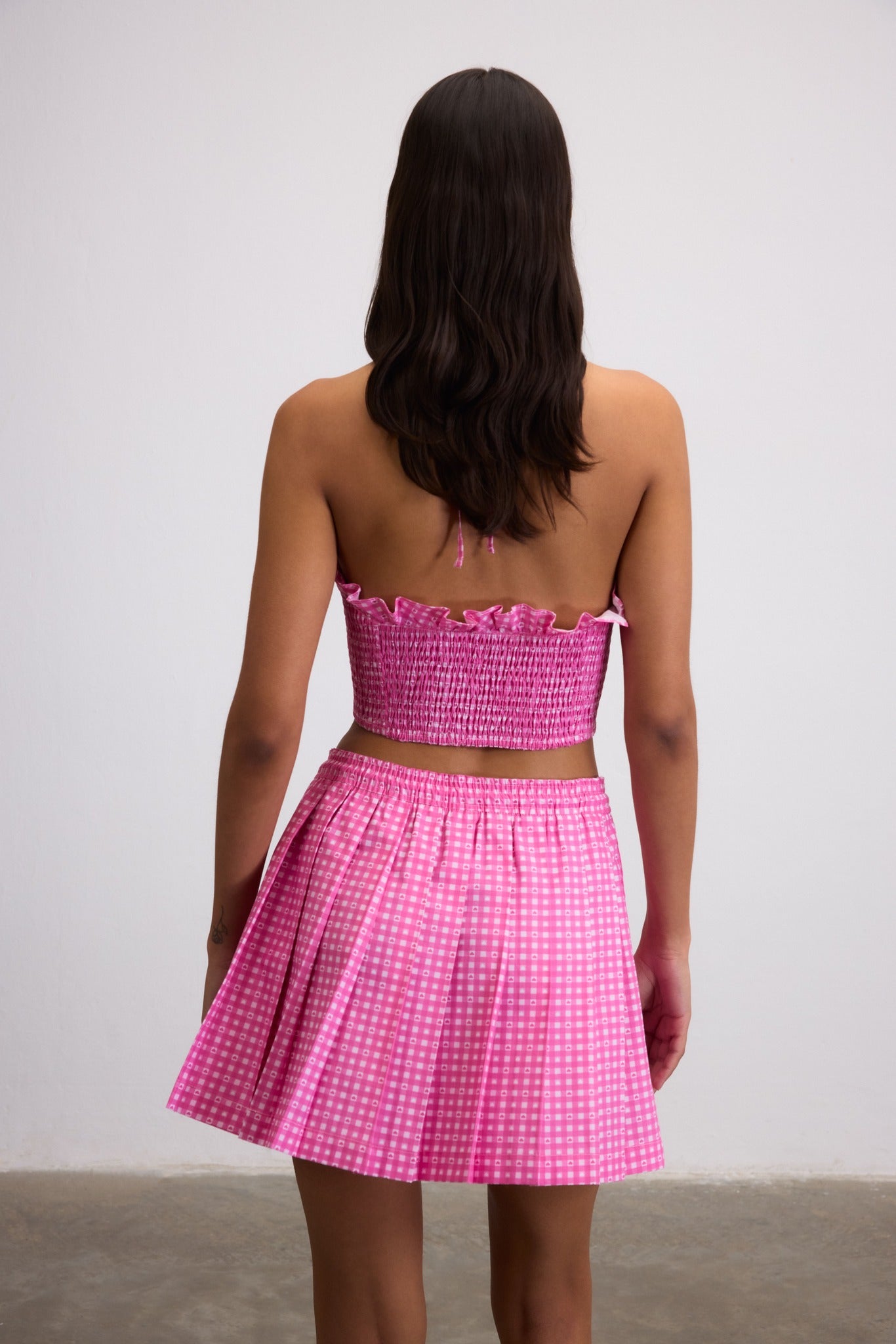 SWEETHEART GINGHAM PLEATED MINI SKIRT - PINK