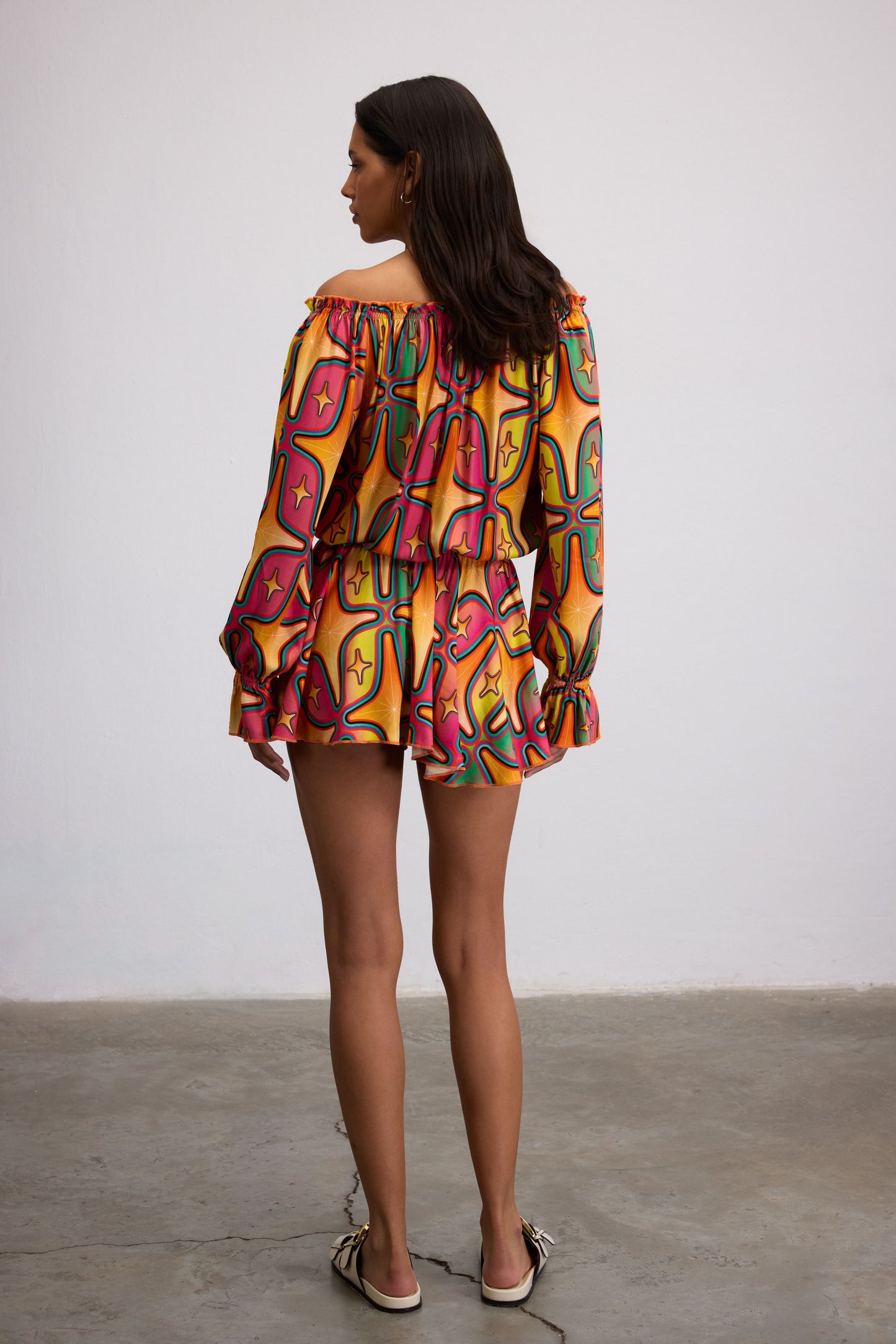 SIRIUS STARRY PRINT OFF-SHOULDER MINI DRESS