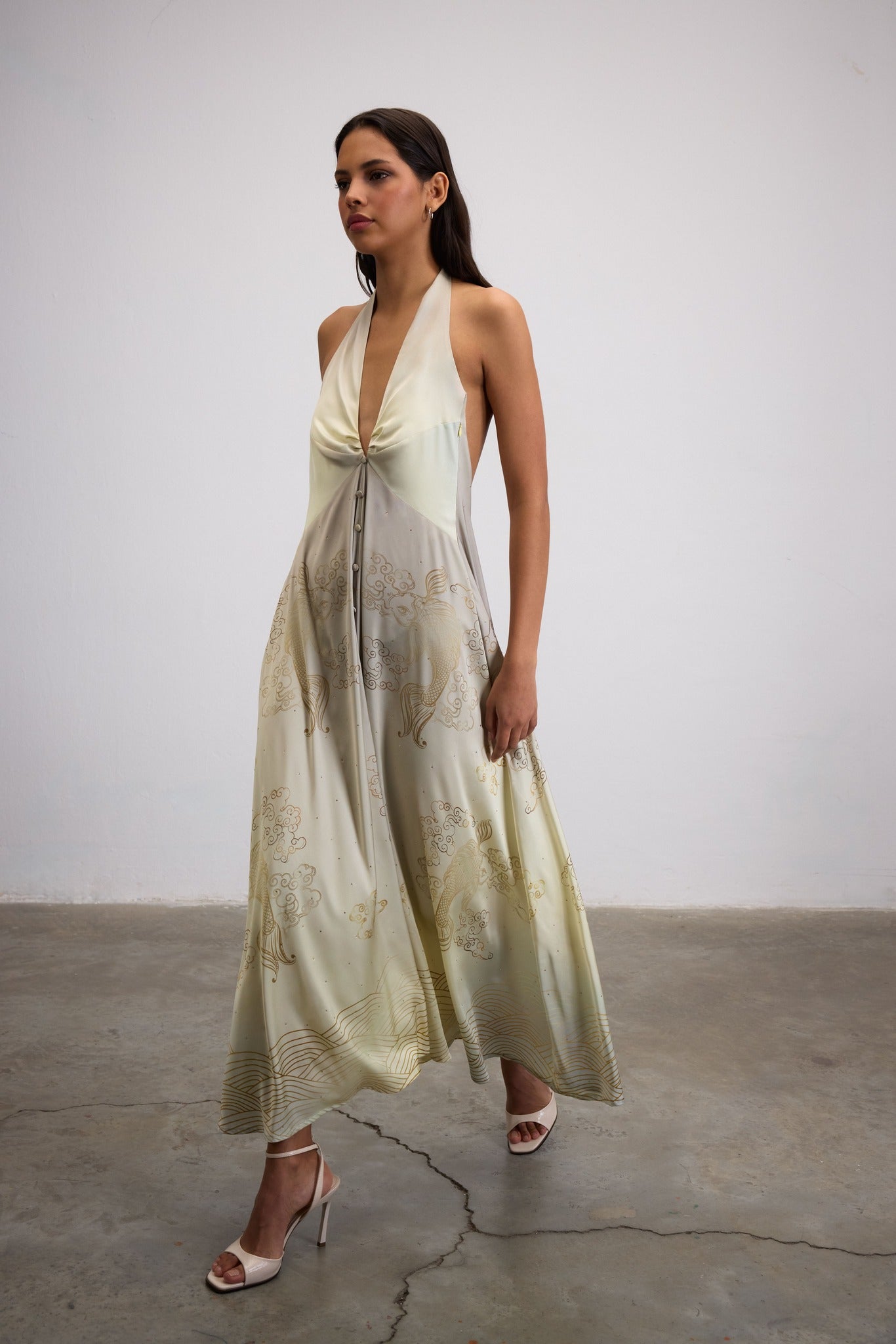 GOLDEN KOI MAXI DRESS WITH CRYSTAL HEM