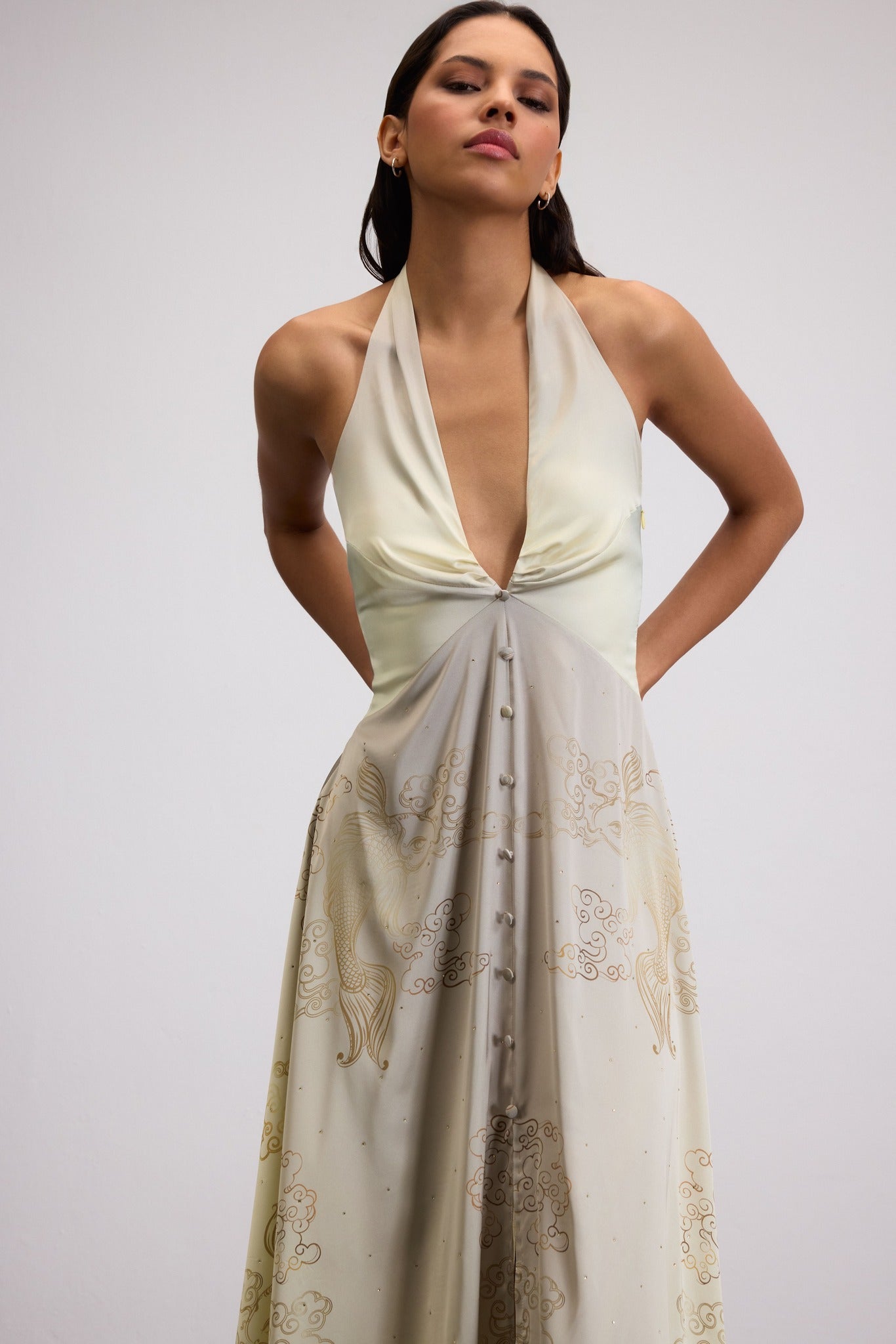 GOLDEN KOI MAXI DRESS WITH CRYSTAL HEM