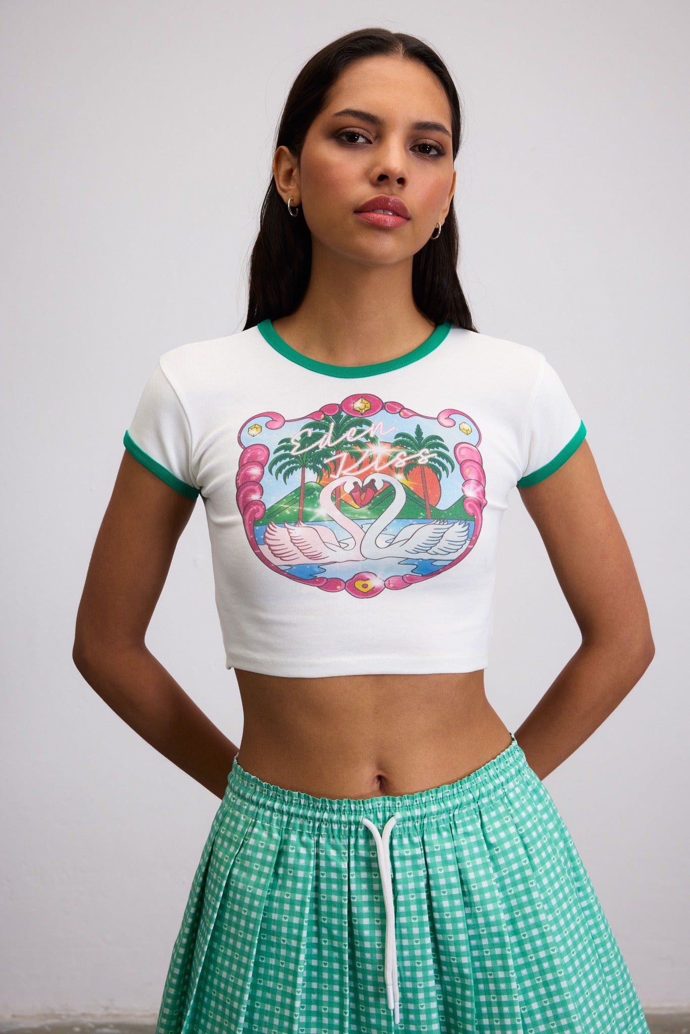 EDEN KISS SWAN PRINT CROP BABY TEE