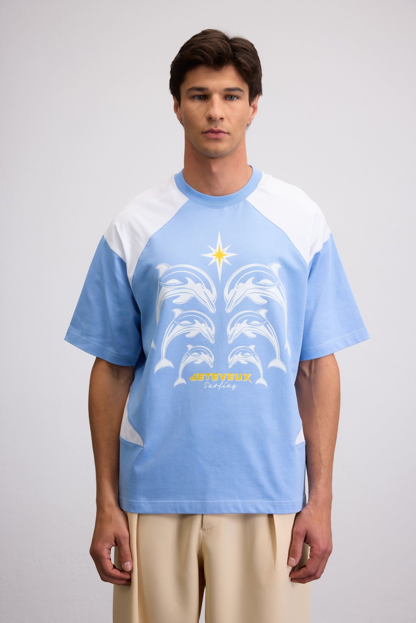 OFF SHORE DOLPHIN PRINTED BLUE T-SHIRT
