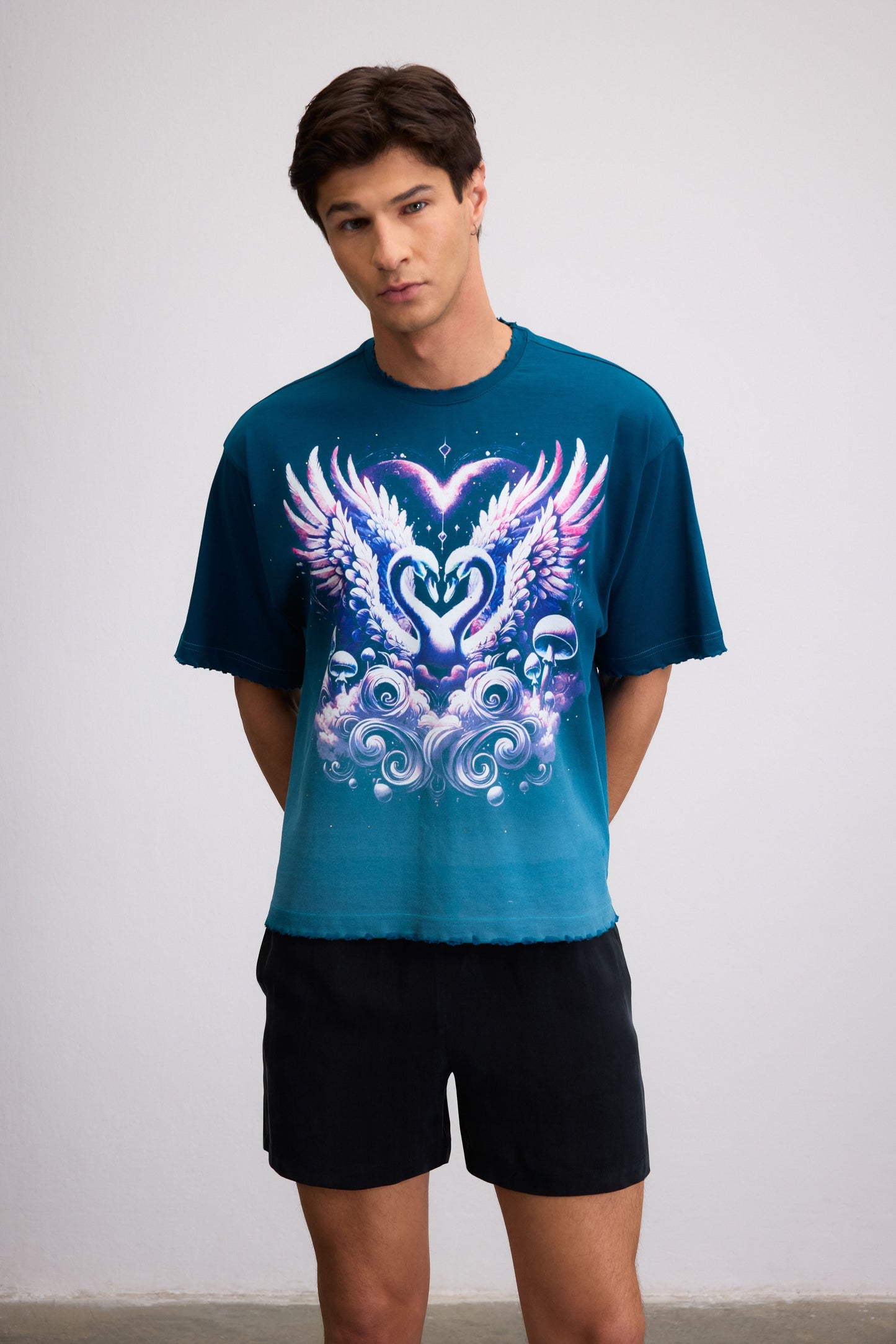 FAE HEART PRINTED BLUE T-SHIRT
