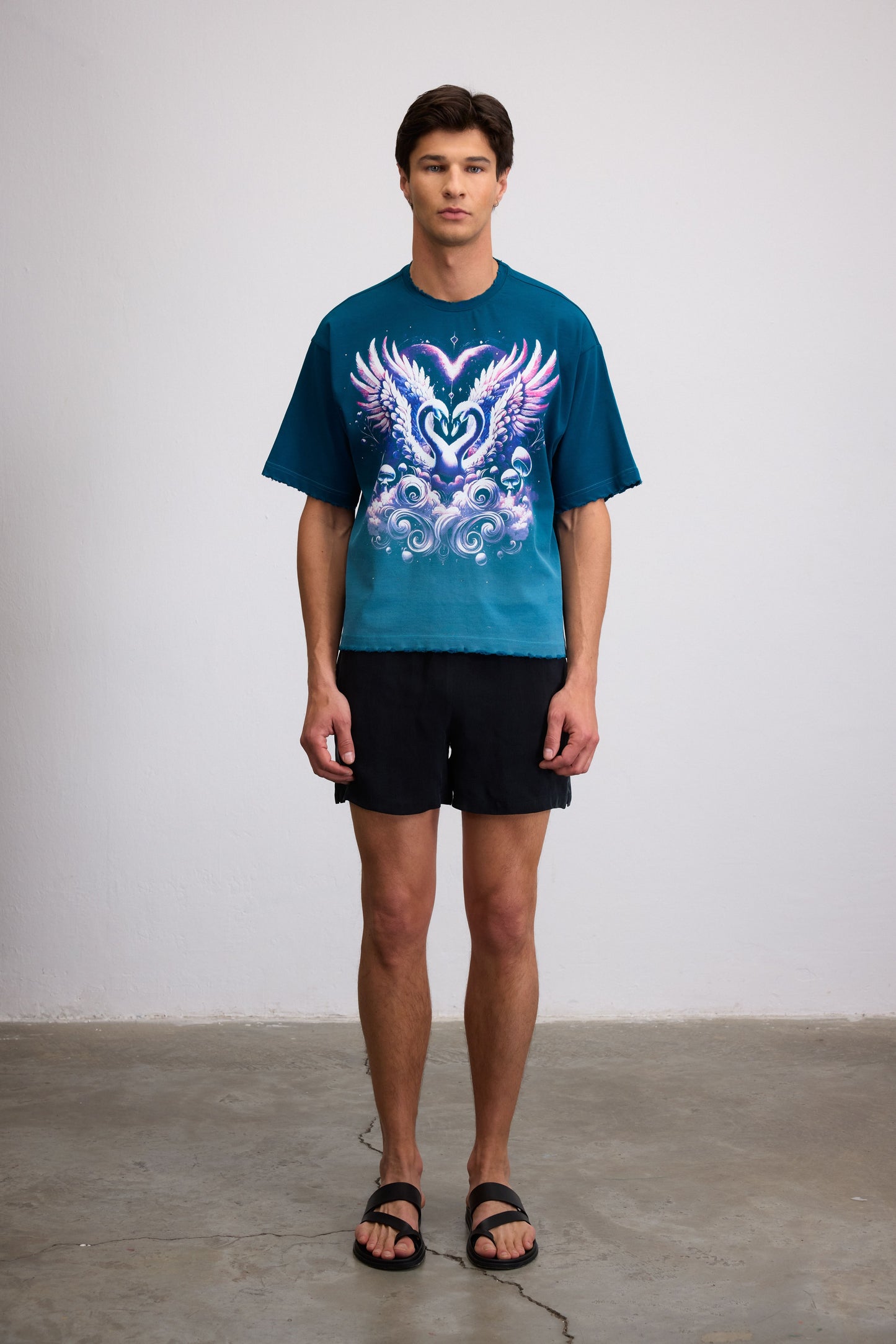 FAE HEART PRINTED BLUE T-SHIRT