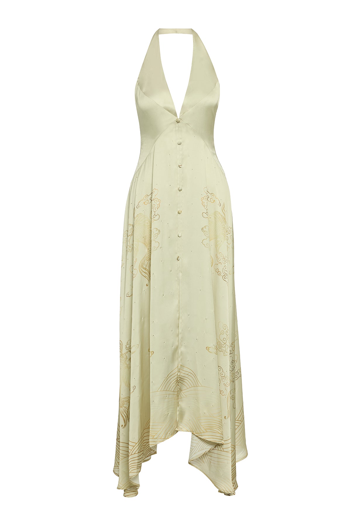 GOLDEN KOI MAXI DRESS WITH CRYSTAL HEM