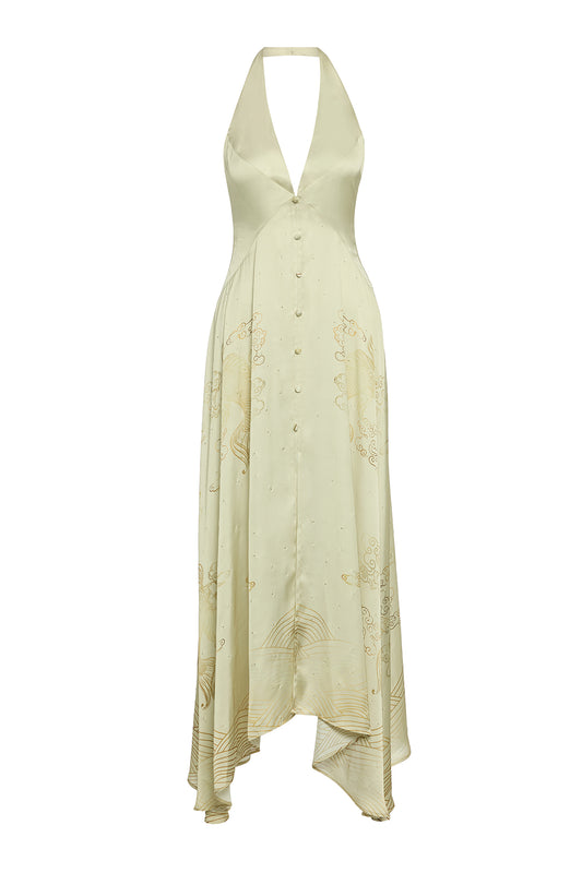 GOLDEN KOI MAXI DRESS WITH CRYSTAL HEM