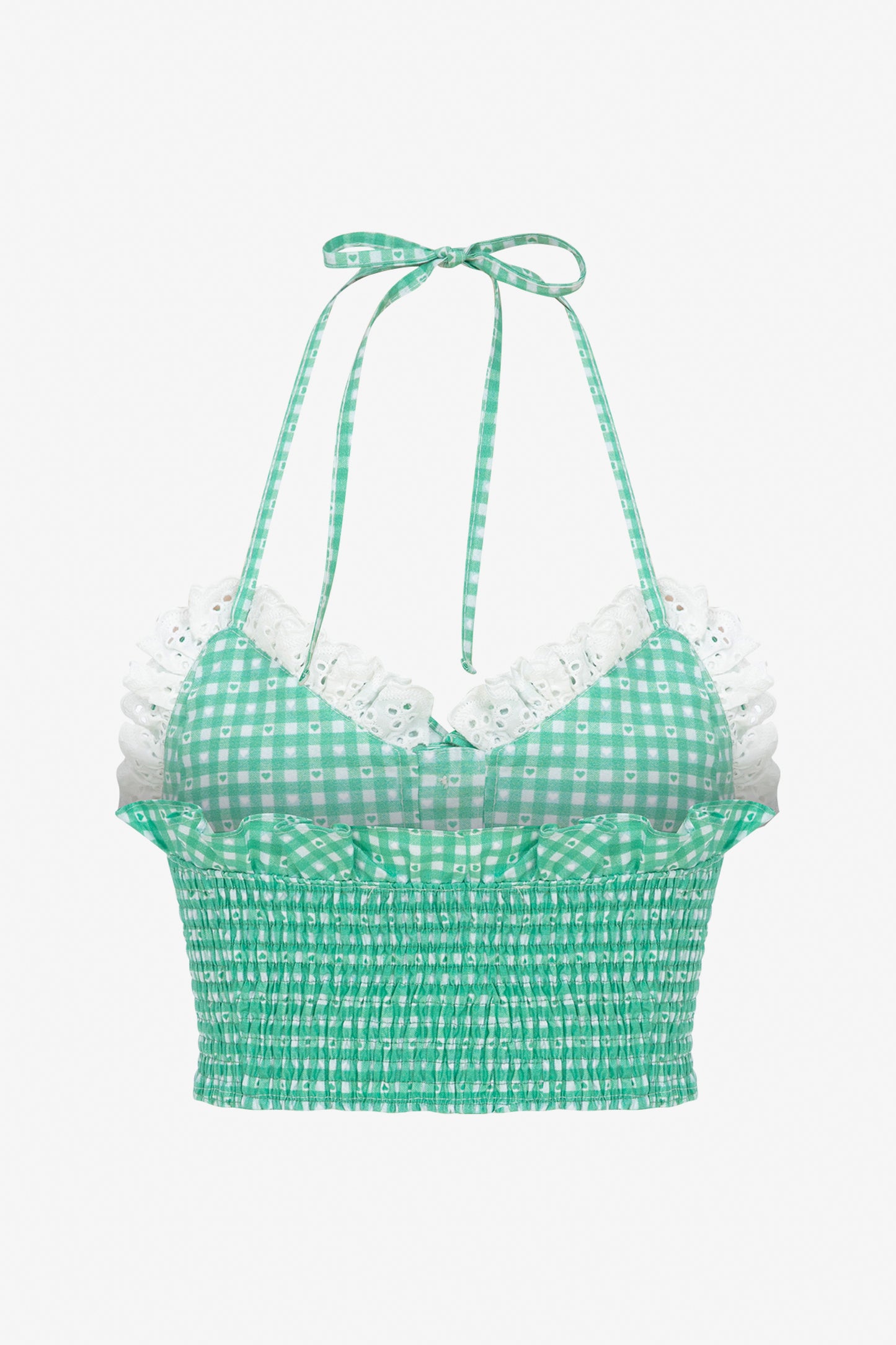 SWEETHEART GINGHAM CROP BUSTIER TOP WITH LACE TRIM - GREEN