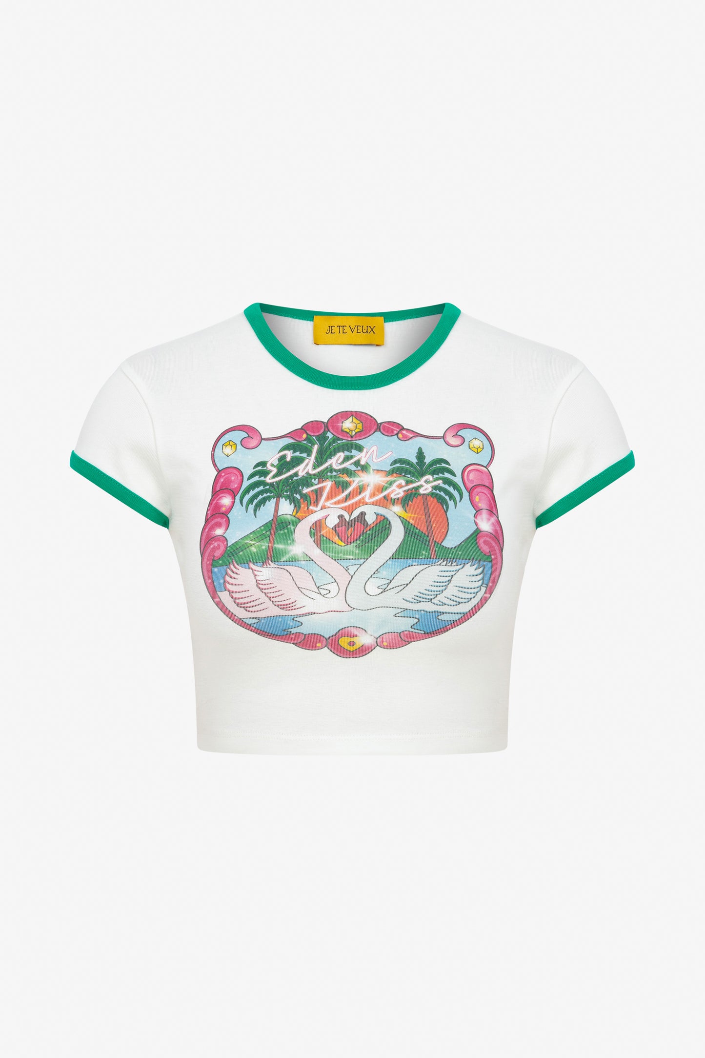 EDEN KISS SWAN PRINT CROP BABY TEE