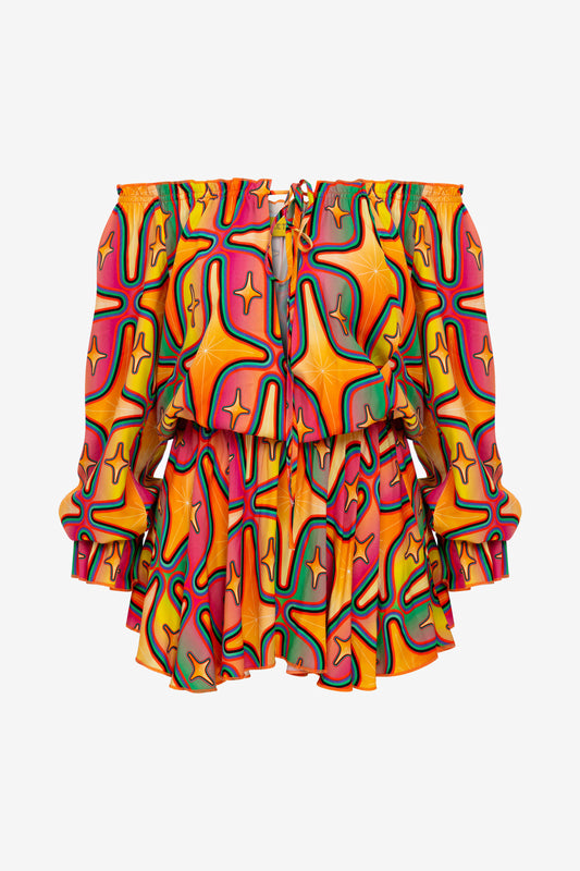 SIRIUS STARRY PRINT OFF-SHOULDER MINI DRESS