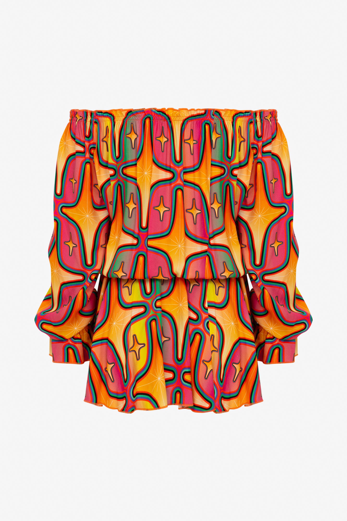 SIRIUS STARRY PRINT OFF-SHOULDER MINI DRESS
