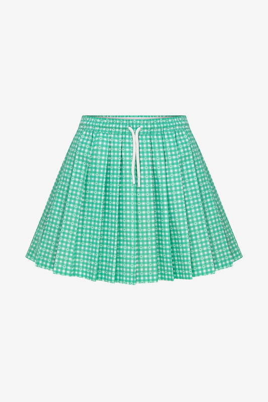 SWEETHEART GINGHAM PLEATED GREEN SKIRT