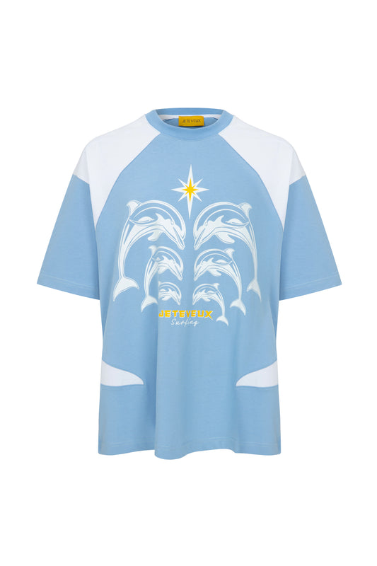 OFF SHORE DOLPHIN PRINTED BLUE T-SHIRT