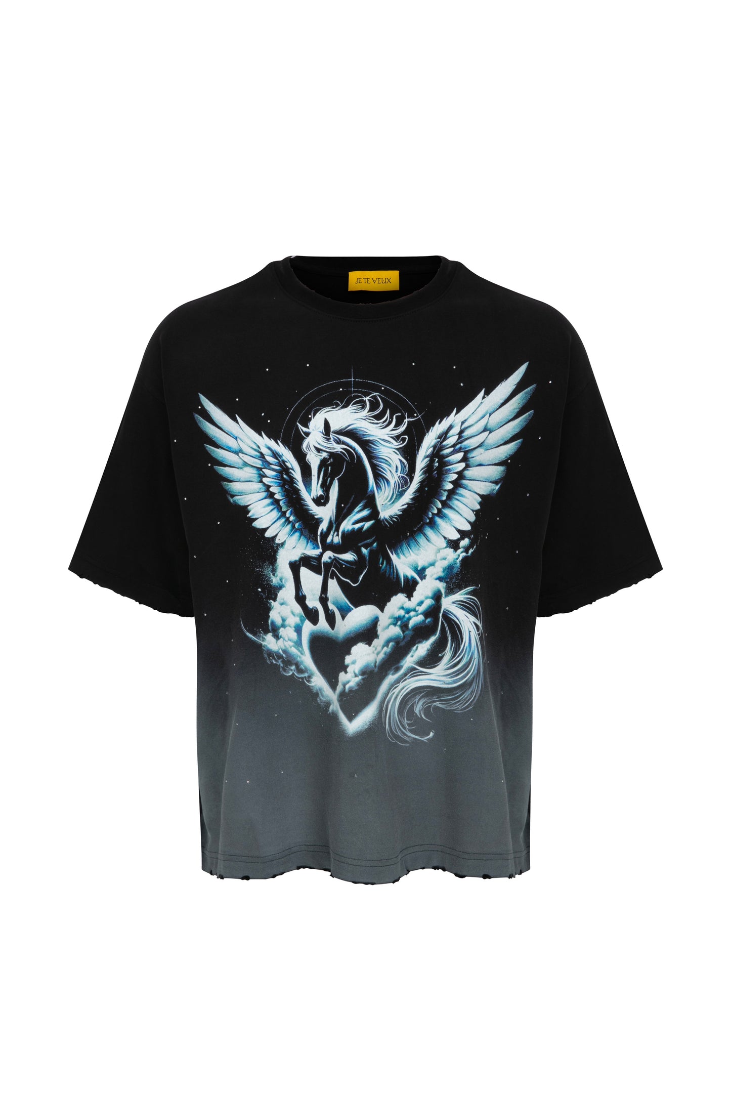 FANTASTICA WINGED HORSE PRINTED BLACK T-SHIRT